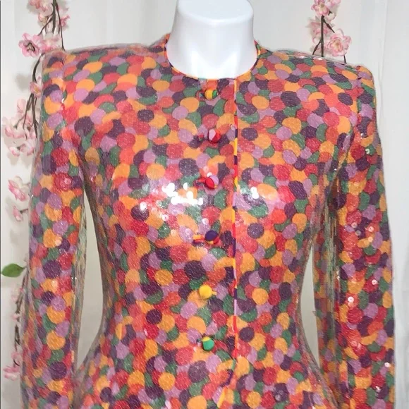 Vintage 1980's David Hayes Sequined Silk S… - Picture 7 of 12